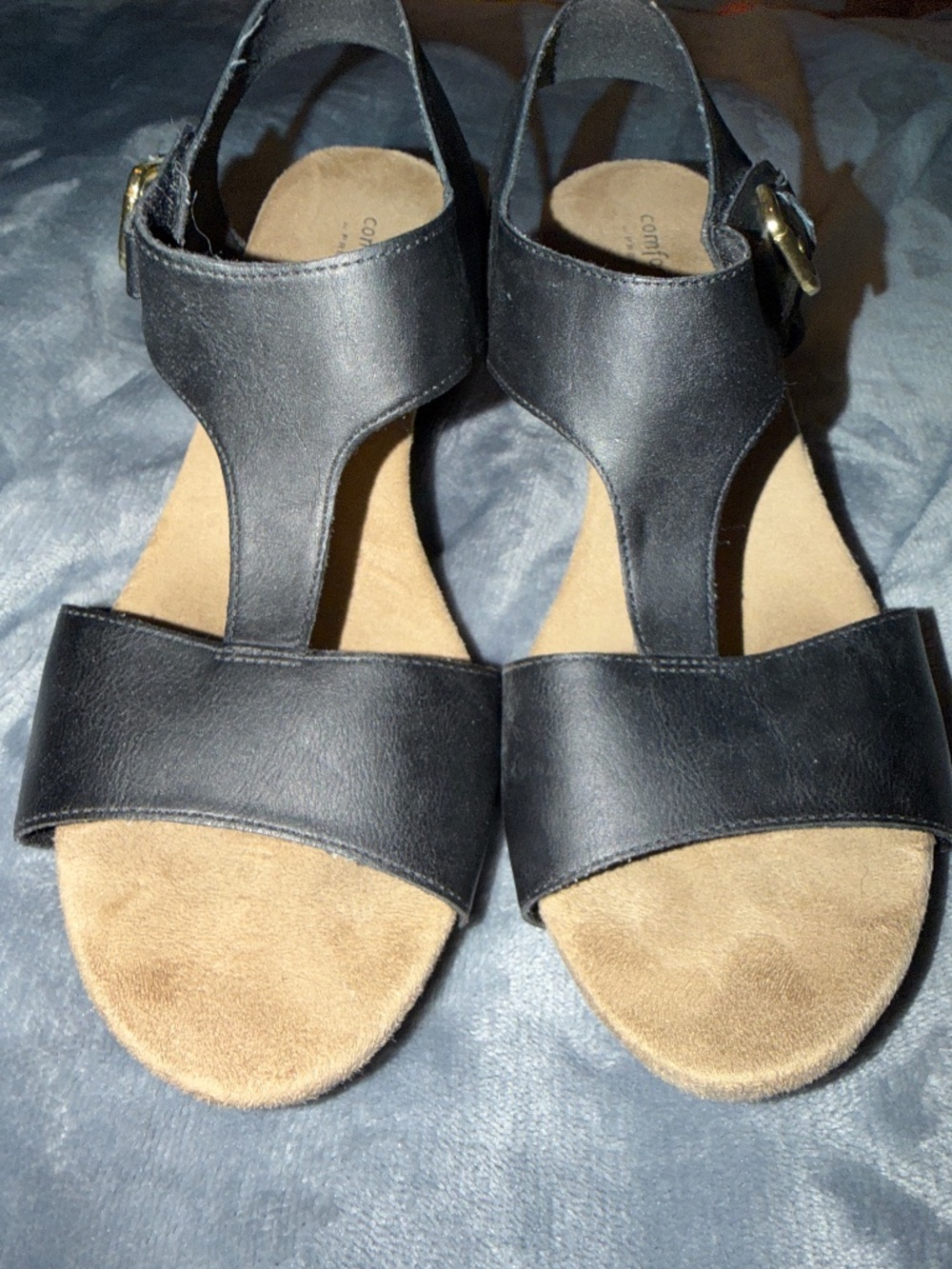 Comfort Plus Black Wedge Sandals Size 8.5